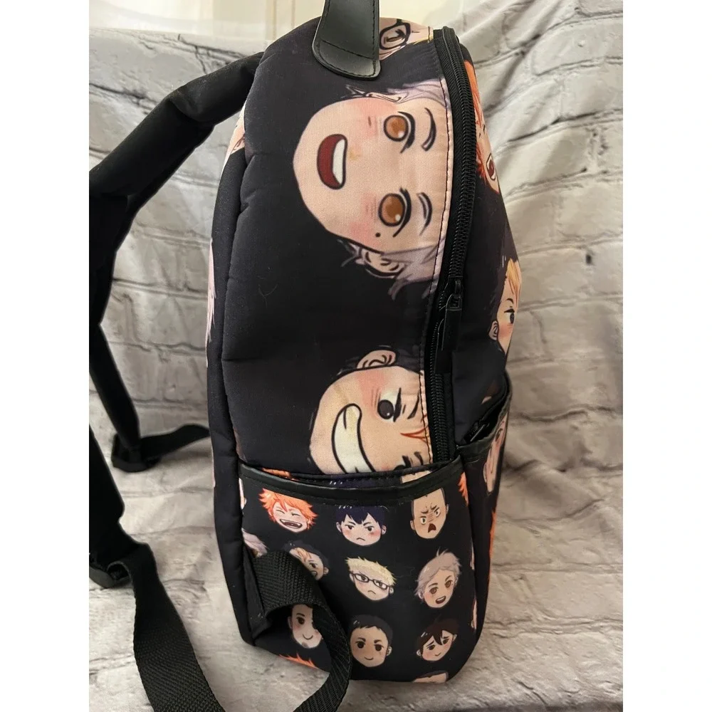 Haikyuu Anime Chibi Characters Black Backpack Hinata Kageyama School Bag